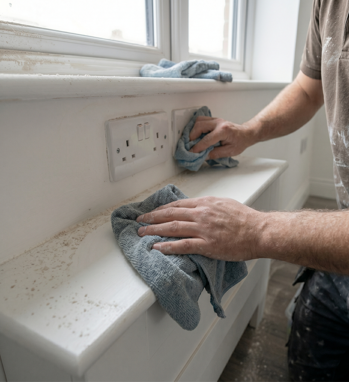 Removing plaster dust and renovation residue during after builders cleaning in Pinner